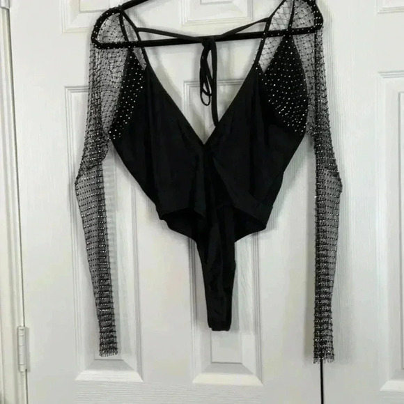 Envme Luna Black Bodysuit With Rhinestone Sleeves Size S - Picture 13 of 16